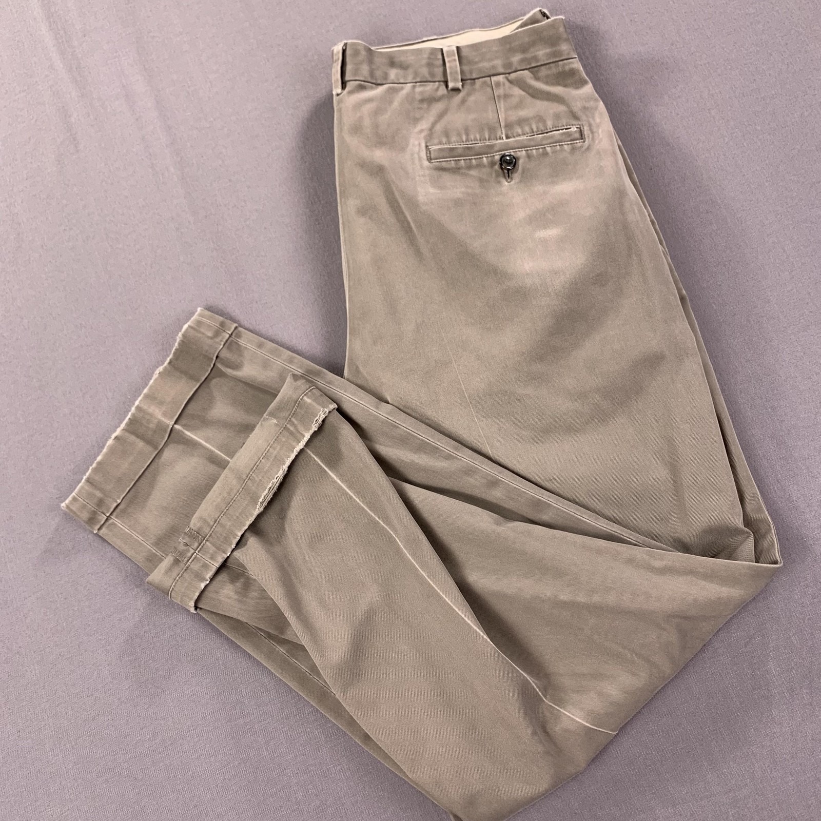 Brooks Brothers Pant Men 36x32 Gray Advantage Chino Elliot Pleated Cuffed *34x31